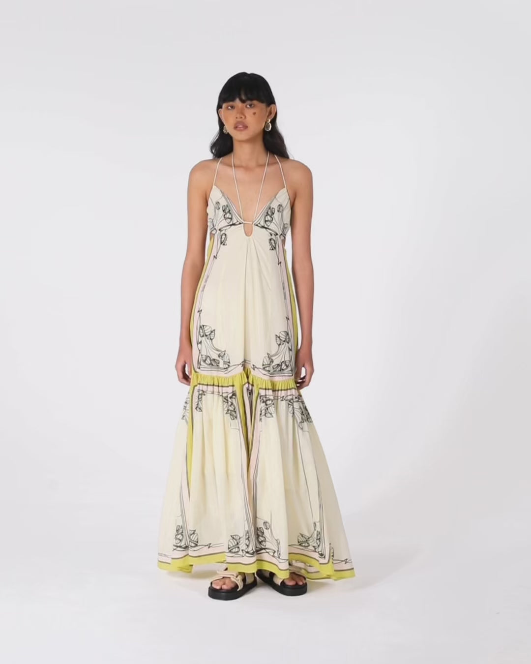 maxi dress indonesia Lace Up Front Jumper, Maxi Dress with Elasticized Back for All Size